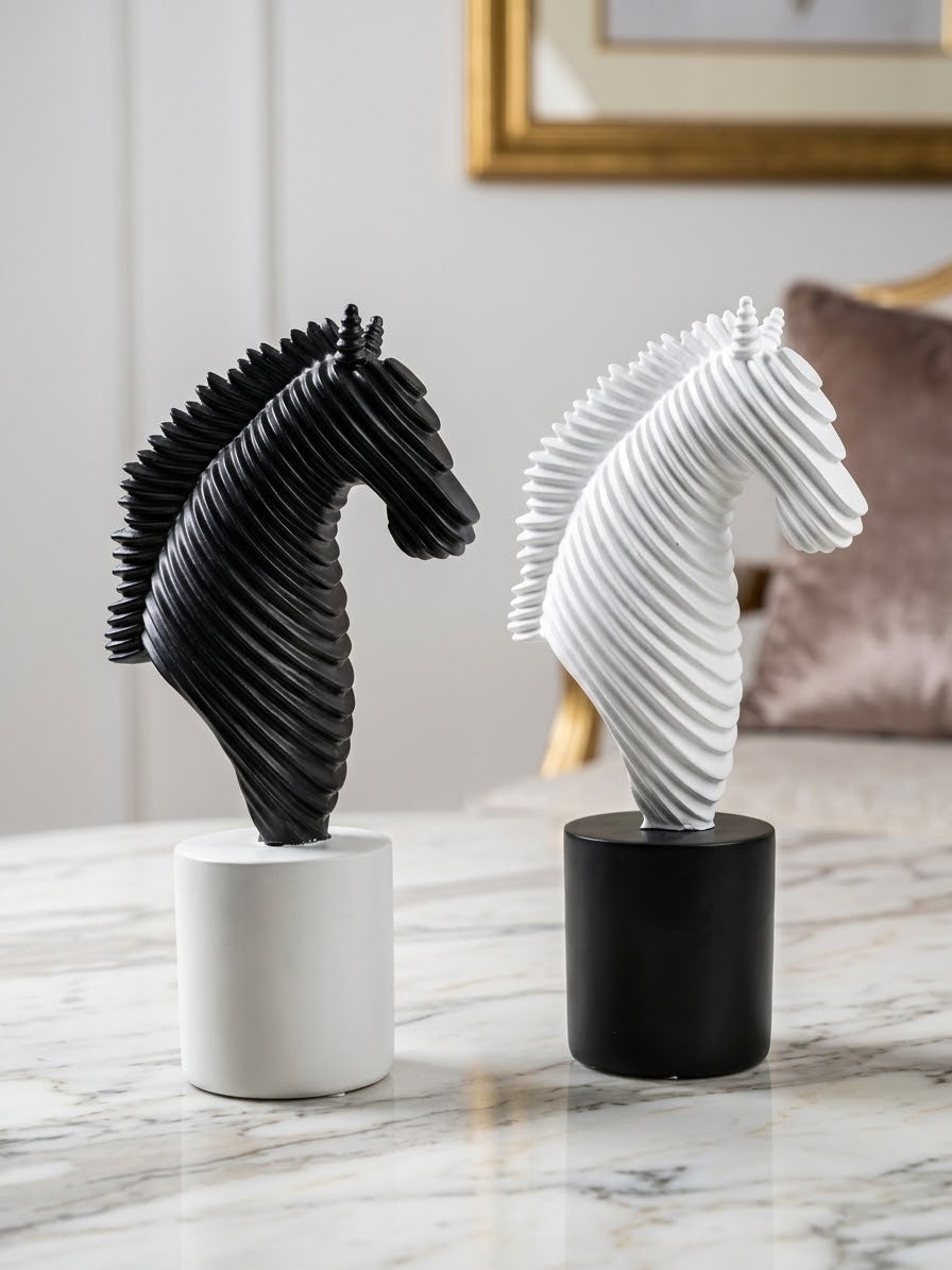 Set of 2 Modern Ribbed horse Sculpture