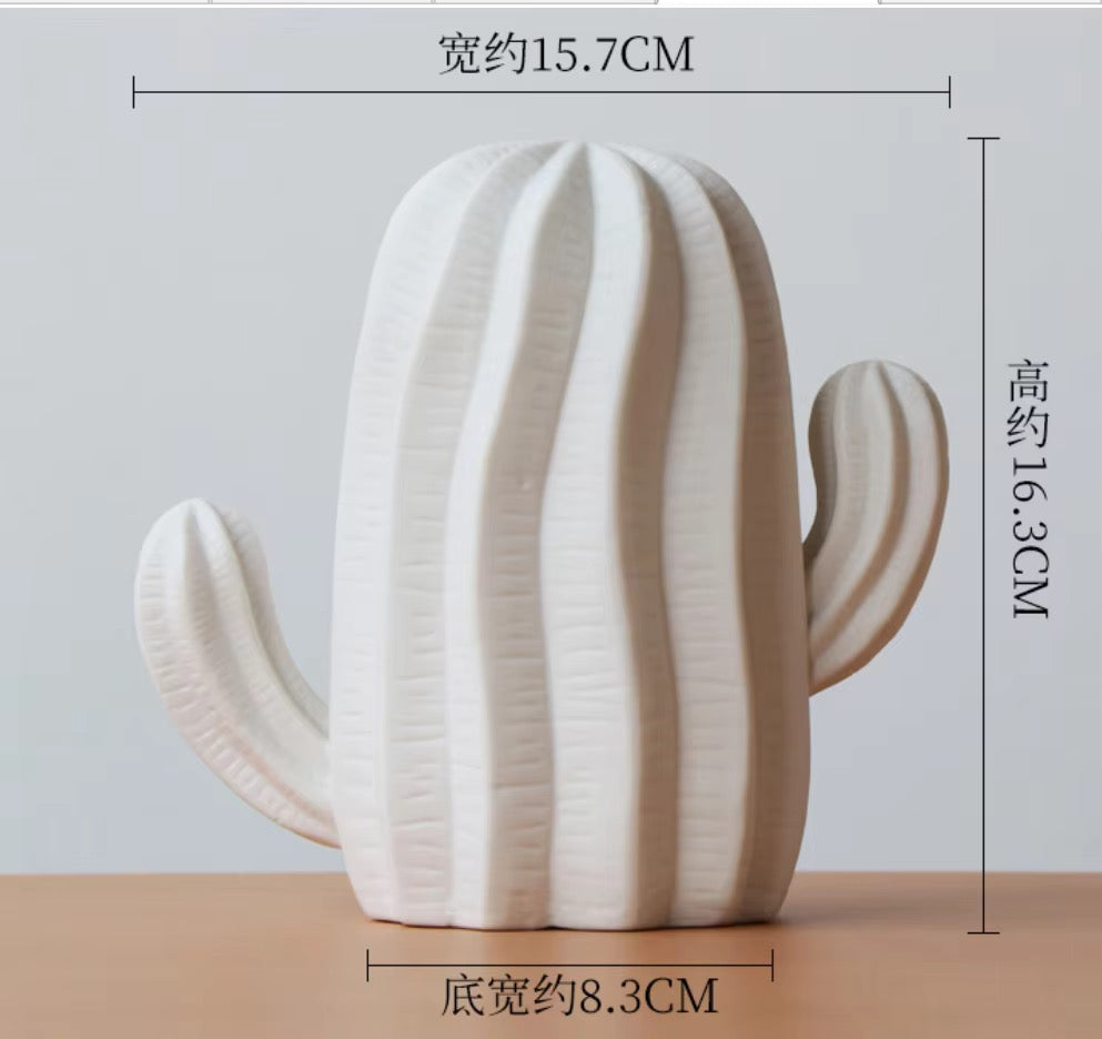 Set of 2 white ceramic cactus statues