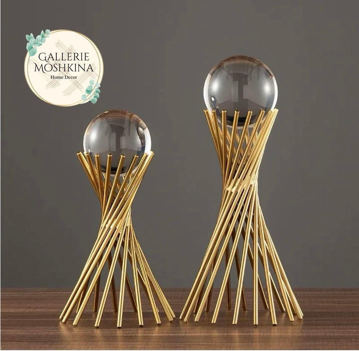 Modern Gold Stands Set with Crystal Balls