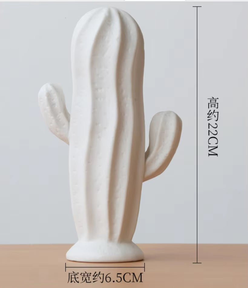 Set of 2 white ceramic cactus statues