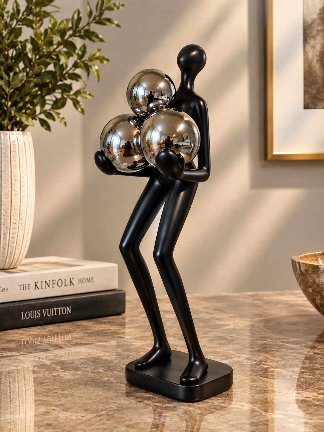 Modern Abstract Figure with Chrome Spheres