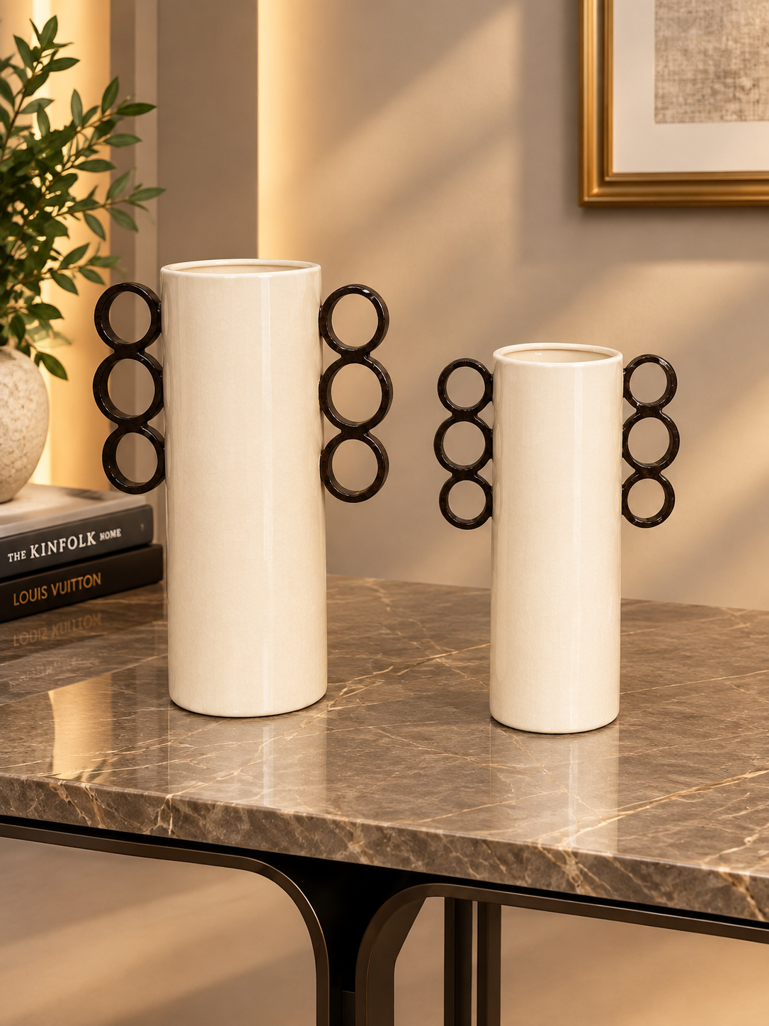 Set of 2 vase Modern Geometric Ring Handle