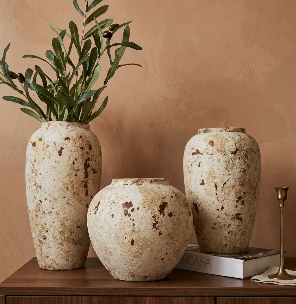Set of 3 mediterranean style ceramic vases