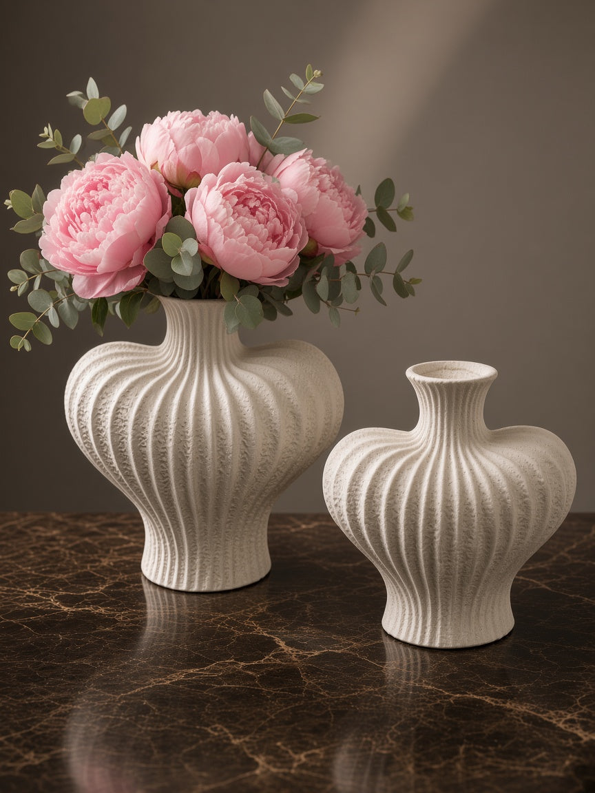 Set of 2 ⁠cream heart shaped ceramic vases