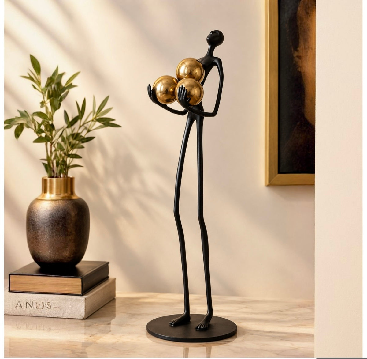 Modern Metal figure with Golden Spheres Sculpture