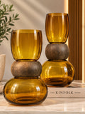 Amber Glow Glass & Wood Vase Set ✨