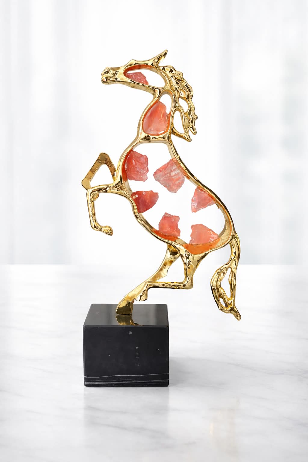 Golden Galloping Horse Sculpture