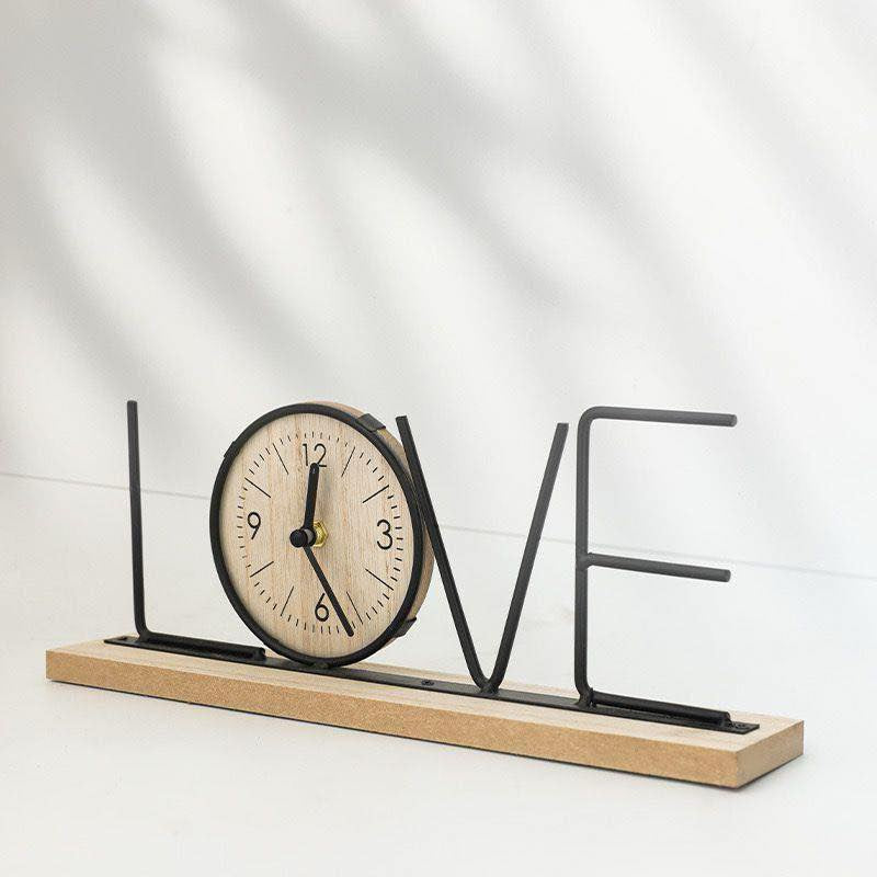 LOVE Wood & Metal Desk Clock
